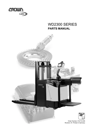 Crown WD2300 Series Walkie Reach Stacker Parts Catalogue Manual