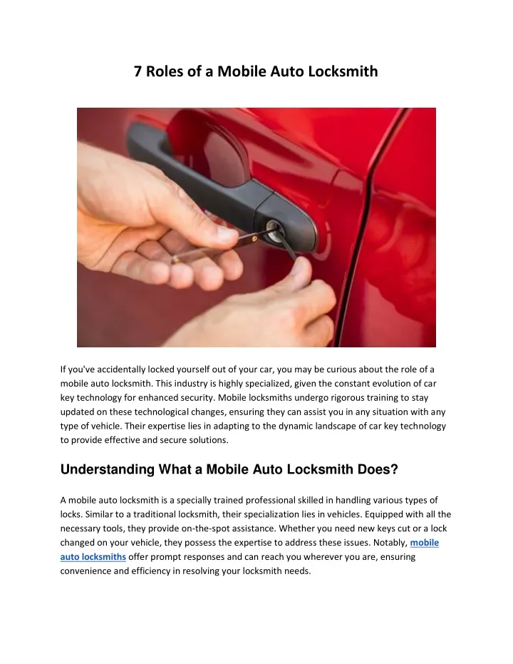 7 roles of a mobile auto locksmith