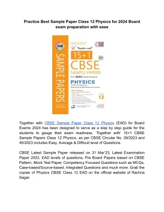 practice best sample paper class 12 physics
