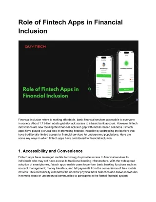 Role of Fintech Apps in Financial Inclusion