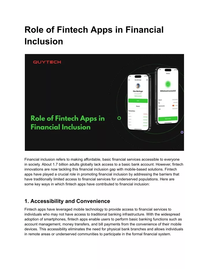 role of fintech apps in financial inclusion