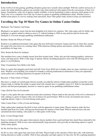Revealing the Top 10 Must-Try Games in Gambling Enterprise Online