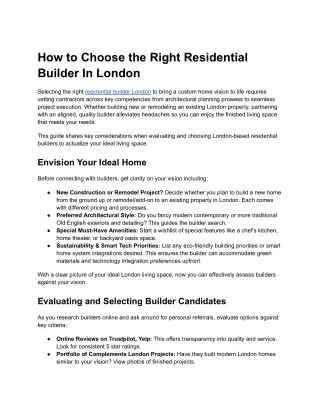 How to Choose the Right Residential Builder In London