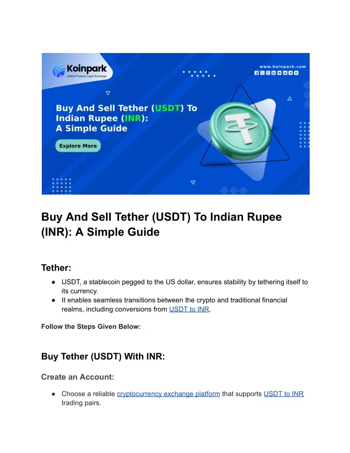 buy and sell tether usdt to indian rupee