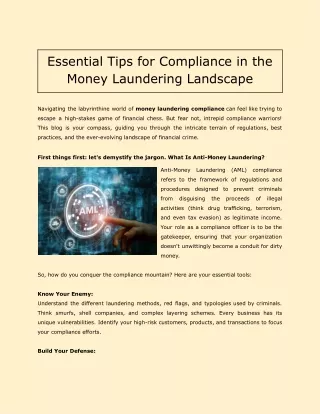 Essential Tips for Compliance in the Money Laundering Landscape