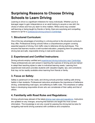 CDA Blog - Surprising Reasons to Choose Driving Schools to Learn Driving