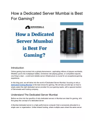 How a Dedicated Server Mumbai is Best For Gaming_