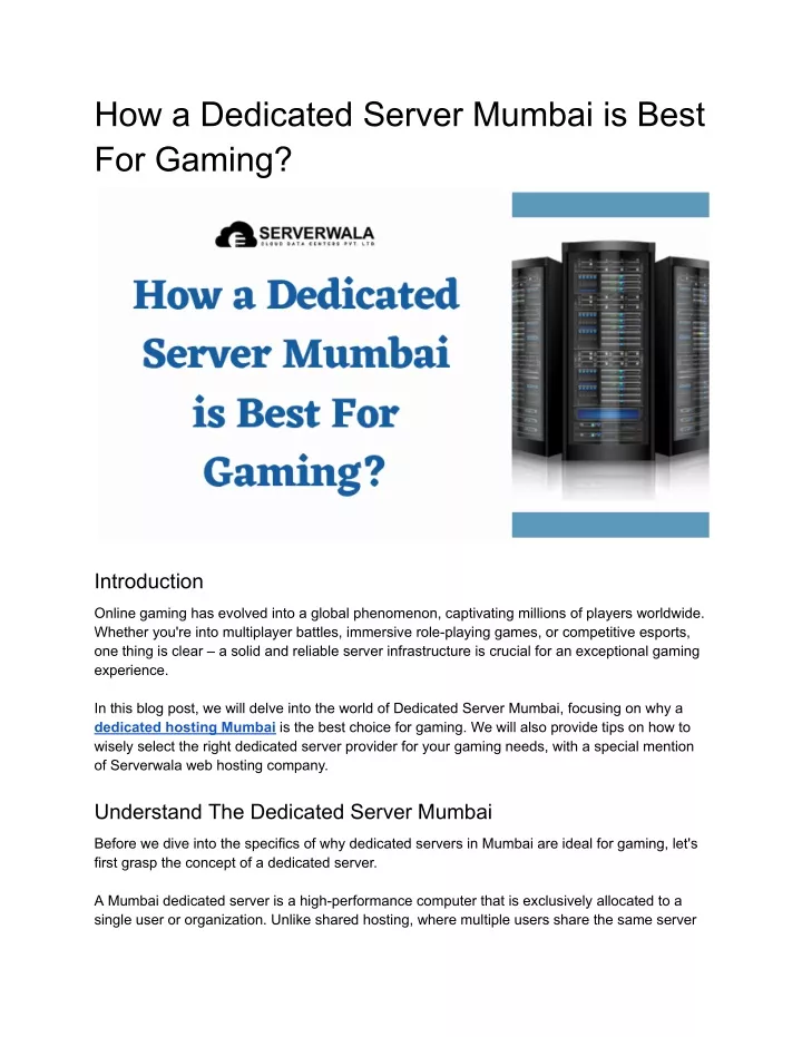 how a dedicated server mumbai is best for gaming