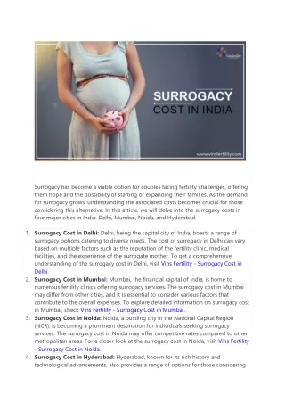 Vins Fertility - Surrogacy Cost in Delh