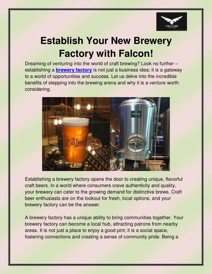 establish your new brewery factory with falcon