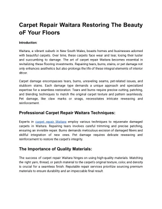 Carpet Repair Waitara Restoring The Beauty OF Your Floors