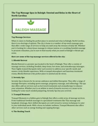 The Top Massage Spas in Raleigh Unwind and Relax in the Heart of North Carolina