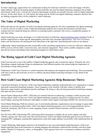 The Increasing Need for Gold Coast Digital Marketing Agencies