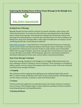 Exploring the Healing Power of Deep Tissue Massage in the Raleigh Area