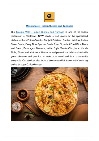 Flat $5 Offer at Masala Mate - Indian Curries and Tandoori menu