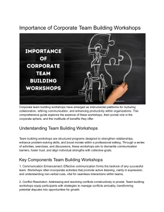 Importance of Corporate Team Building Workshops