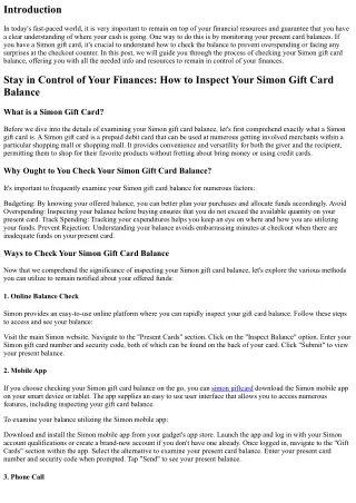 Remain in Control of Your Finances: How to Examine Your Simon Gift Card Balance