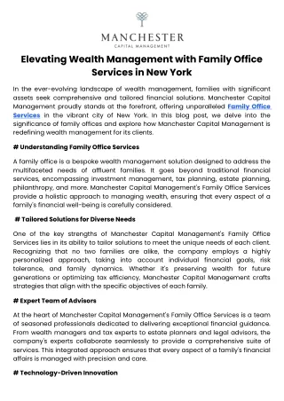 Elevating Wealth Management with Family Office Services in New York