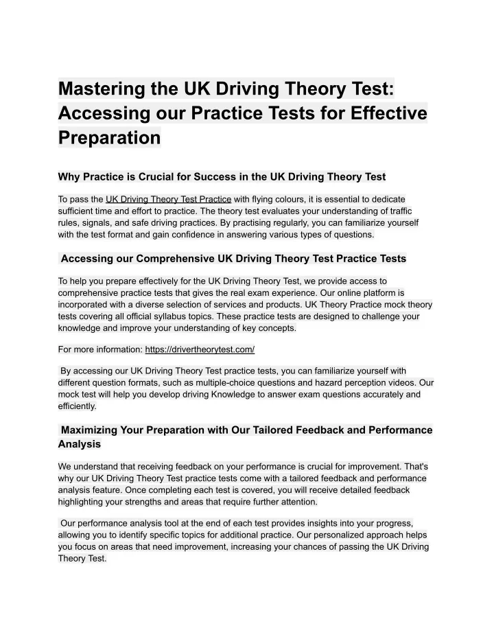 mastering the uk driving theory test accessing