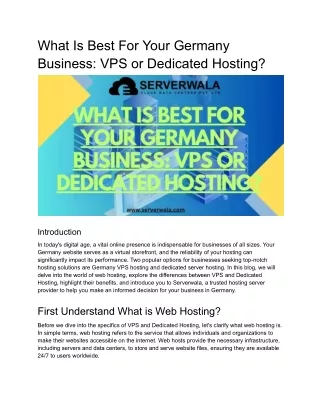 What Is Best For Your Germany Business: VPS or Dedicated Hosting?