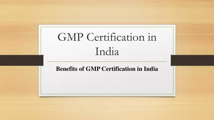 gmp certification in india