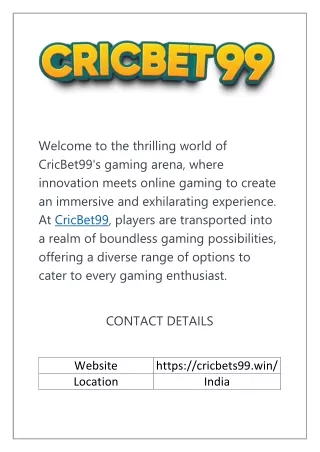 Elevate Your Gaming Experience with Cricbet99 Games