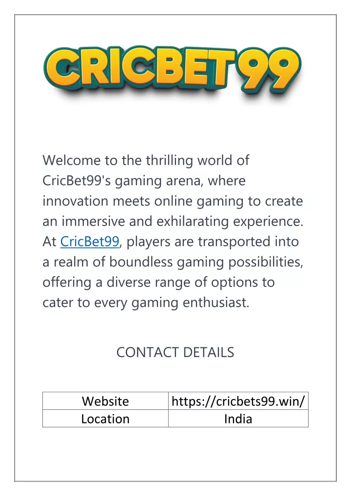 welcome to the thrilling world of cricbet99