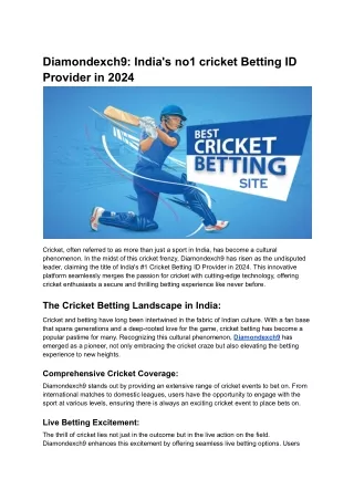 Diamondexch9_ India's no1 cricket Betting ID Provider in 2024