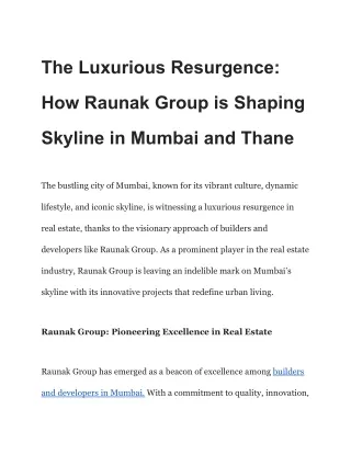 The Luxurious Resurgence_ How Raunak Group is Shaping Skyline in Mumbai and Thane