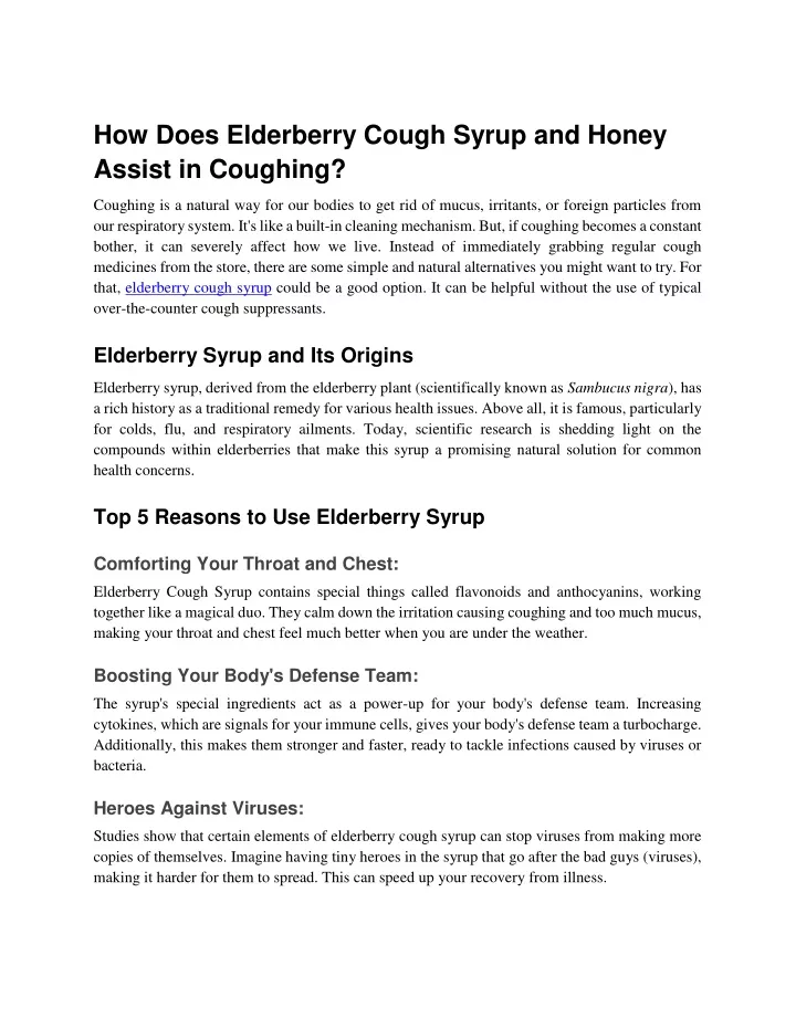 how does elderberry cough syrup and honey assist