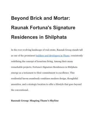 Beyond Brick and Mortar_ Raunak Fortuna's Signature Residences in Shilphata