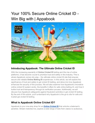 Your 100% Secure Online Cricket ID - Win Big with _ Appabook