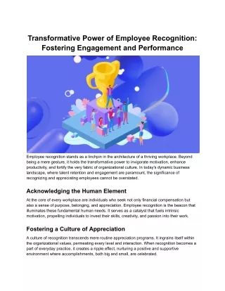 Transformative Power of Employee Recognition_ Fostering Engagement and Performance