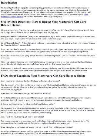 Detailed Instructions: How to Check Your Mastercard Gift Card Balance Online