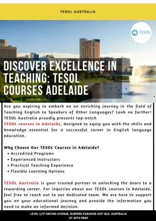 Discover Excellence in Teaching: TESOL Courses Adelaide