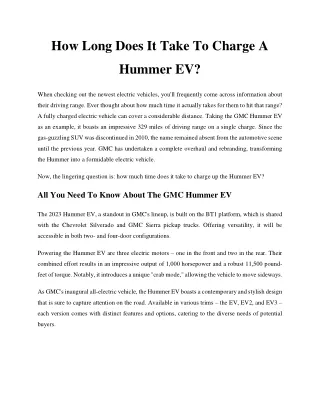 How Long Does It Take To Charge A Hummer EV