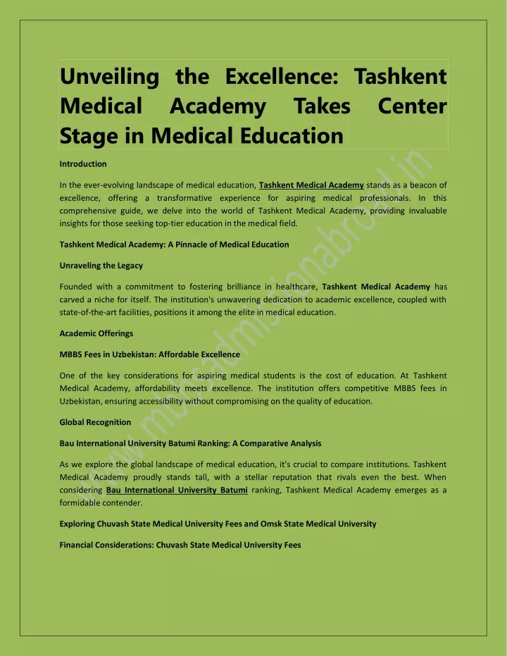 unveiling the excellence tashkent medical academy