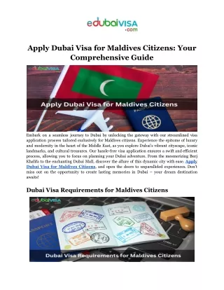 Apply Dubai Visa for Maldives Citizens