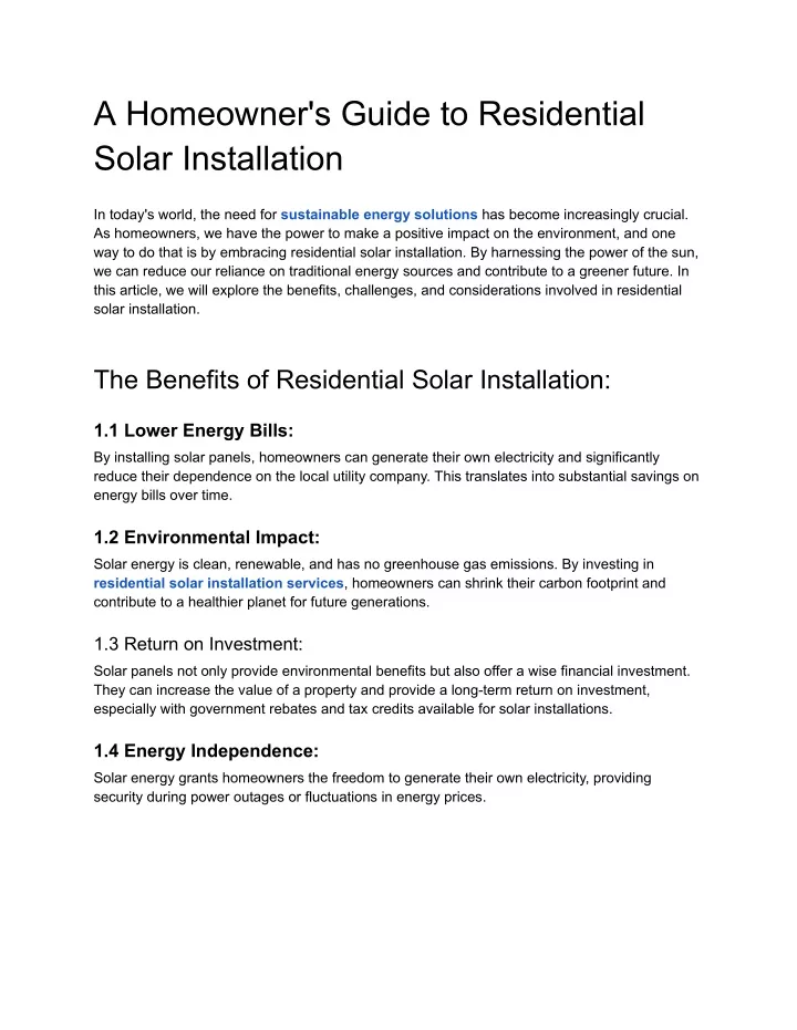 PPT - A Homeowner's Guide To Residential Solar Installation (1 ...