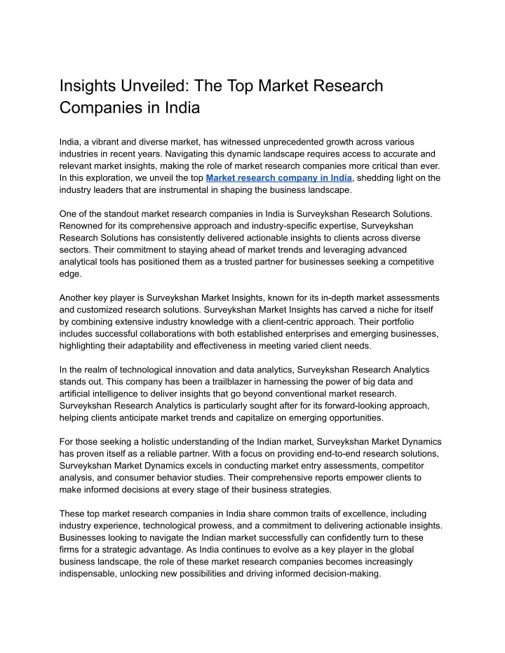 insights unveiled the top market research