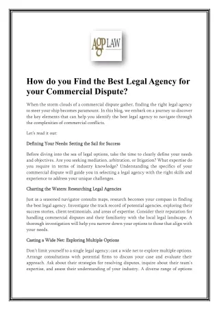How do you Find the Best Legal Agency for your Commercial Dispute