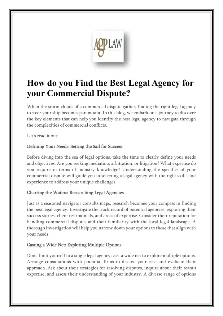 how do you find the best legal agency for your