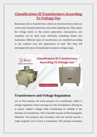 Classification of Transformers According to Voltage Use!