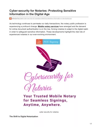 Cyber-security for Notaries Protecting Sensitive Information in the Digital Age