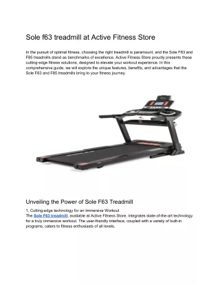 Sole f63 treadmill at Active Fitness Store