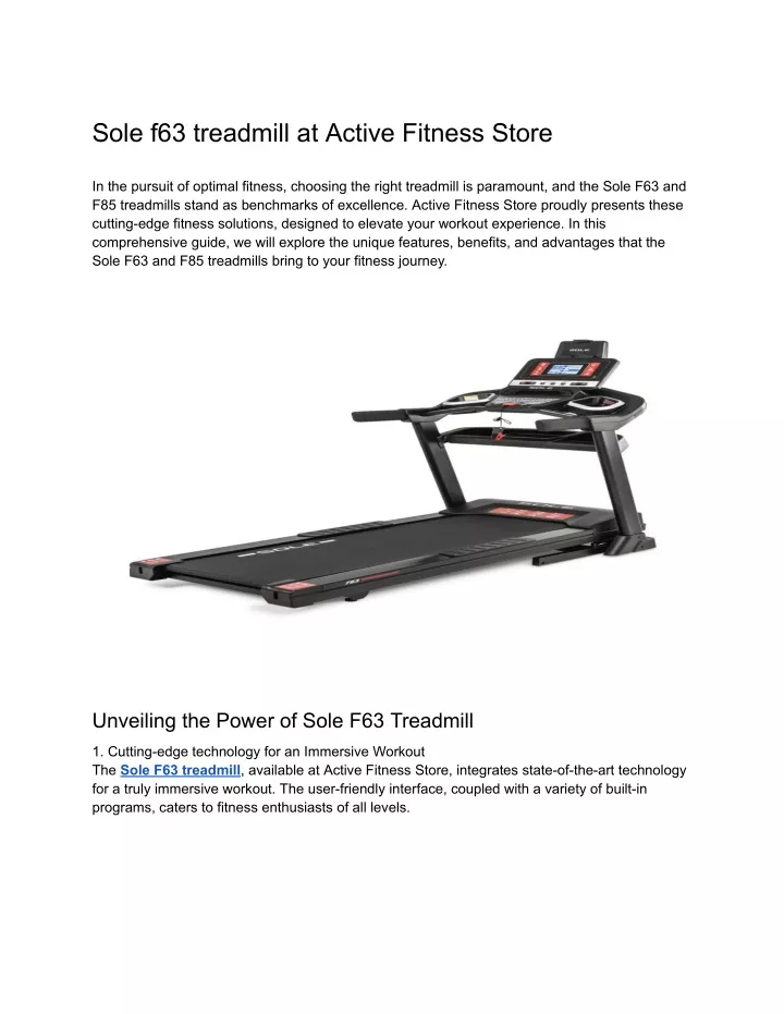 sole f63 treadmill at active fitness store