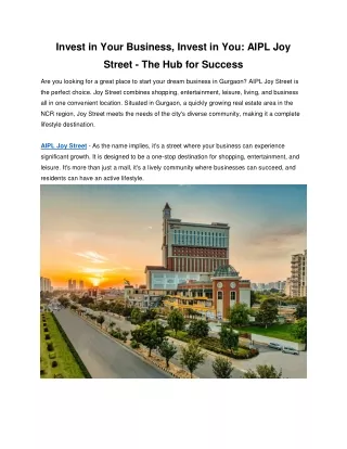 Invest in Your Business, Invest in You AIPL Joy Street - The Hub for Success
