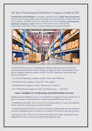 The Top 10 Warehousing & Distribution Companies in India in 2024