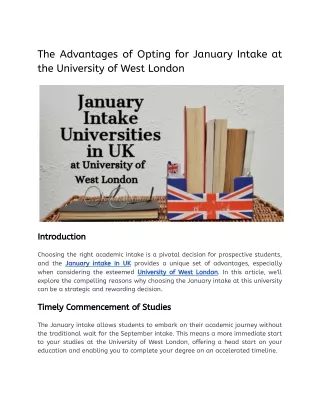 The Advantages of Opting for January Intake at the University of West London