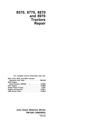 John Deere 8770 Tractor Service Repair Operation and Test Manual (tm1549   tm1550)